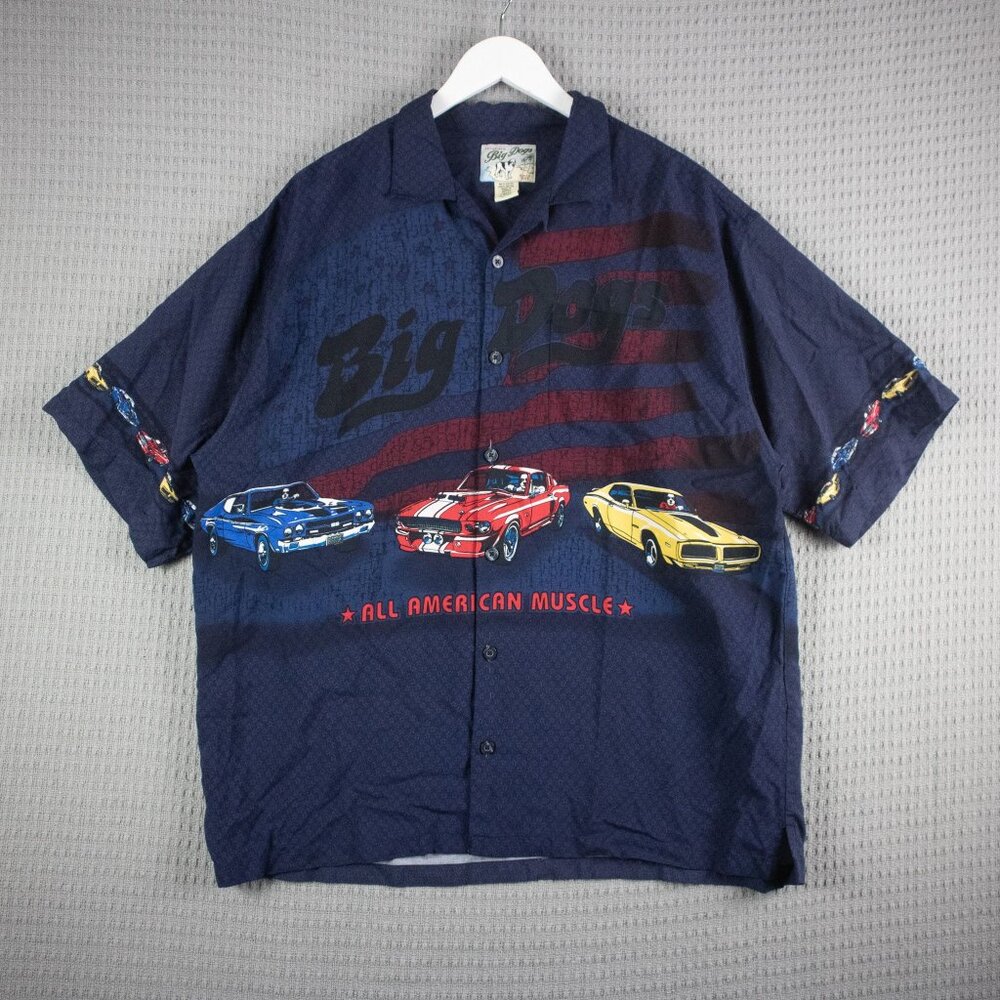 Big Dogs American Muscle Camp Collar Button Up Mens Large